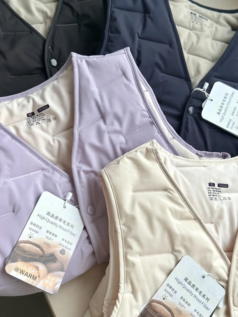 เสื้อกั๊กขนสัตว์ผสม Mo Wei Home Fce สำหรับผู้หญิง สไตล์ลำลองอเนกประสงค์ เสื้อกันหนาวผู้ชาย สำหรับคู่รัก กระดุมเดี่ยว คอวี