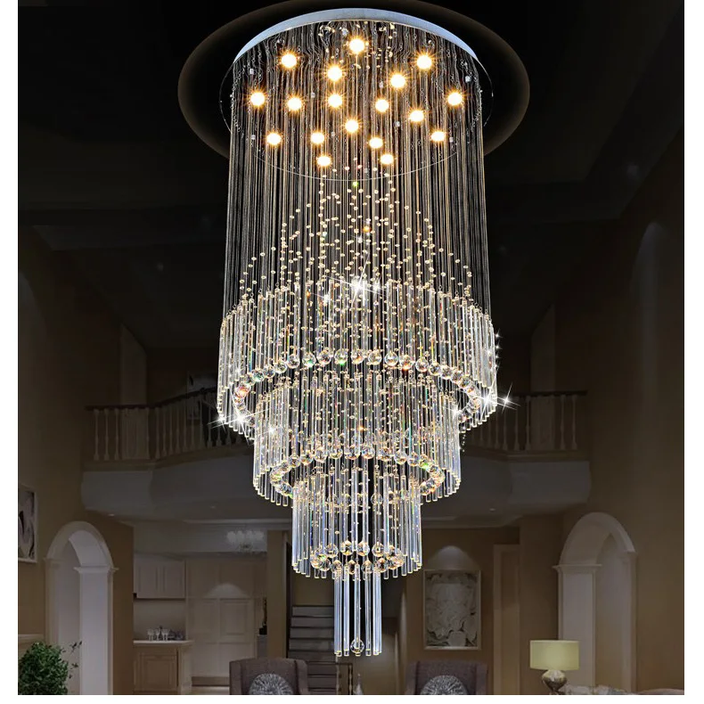 European style, light luxury, living room, crystal lamp, large chandelier, rotating