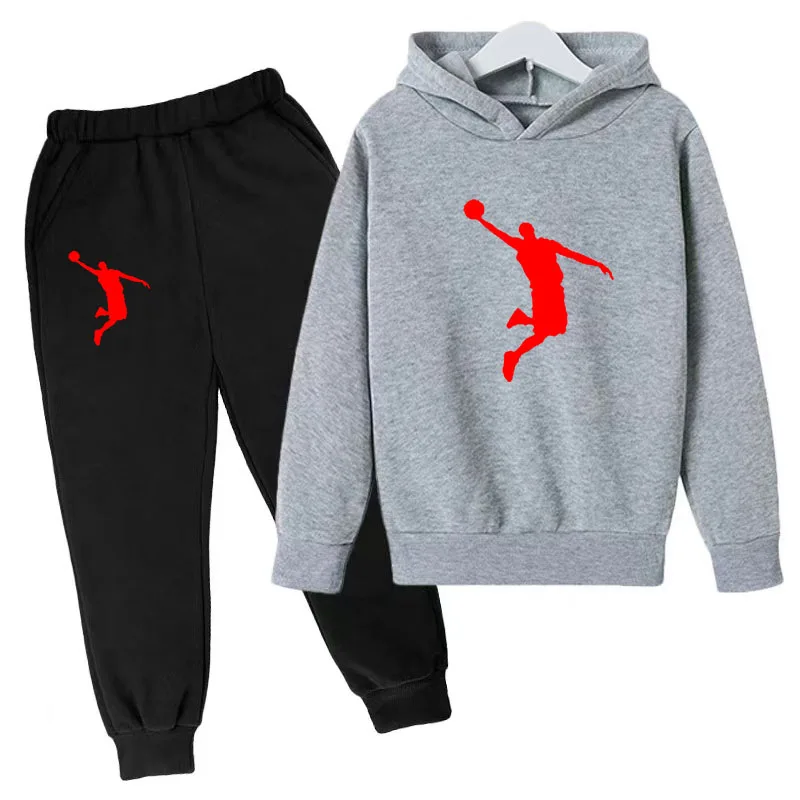 Kids Fall/Winter Clothing Pullover Hoodie Top/Pants Boys Girls 3-13 Years Old Train Basketball Coat Jogging Casual Sport Sets