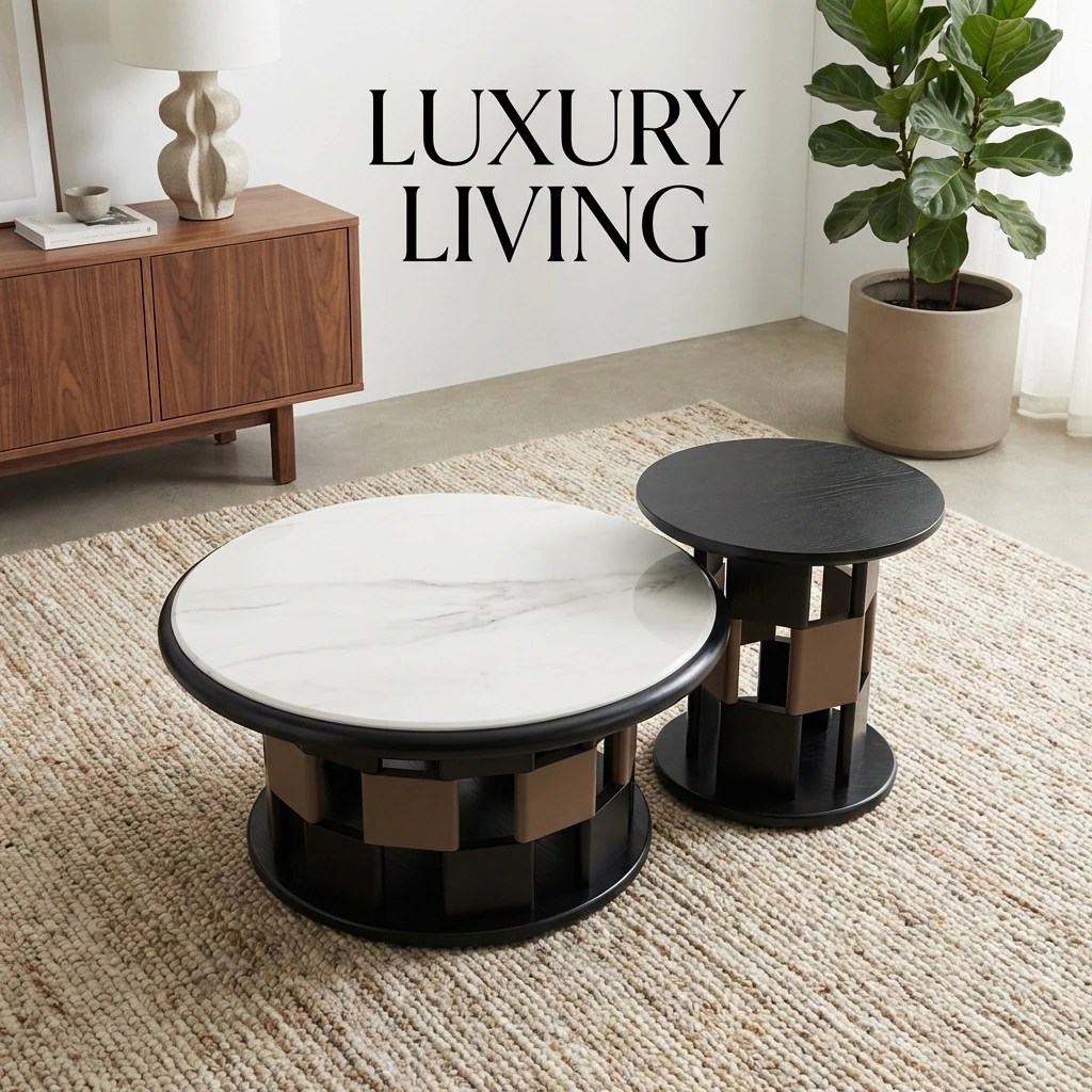 #Modern Two-piece Design, Coffee Table, Wooden Board, Glossy Paint, Easy To Clean, Durable