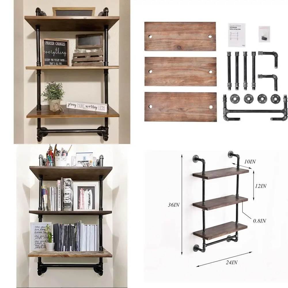 

Rustic Pipe Wall Shelving with Towel Bar, 3-Tier, 24 for Bathroom Storage