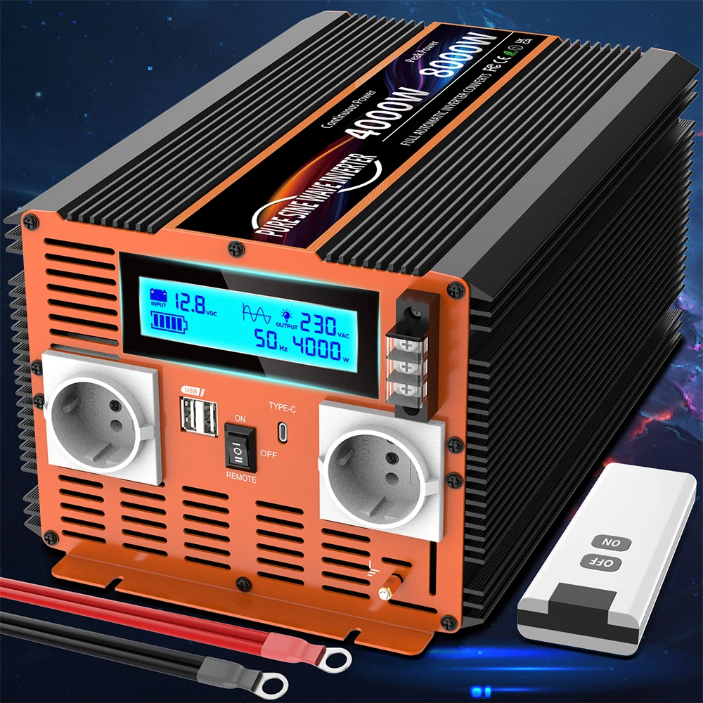 

Inverter 12v 220v pure sine wave 8000W Voltage transformer converter LED display usb charging dual socket EU solar inverters 12v