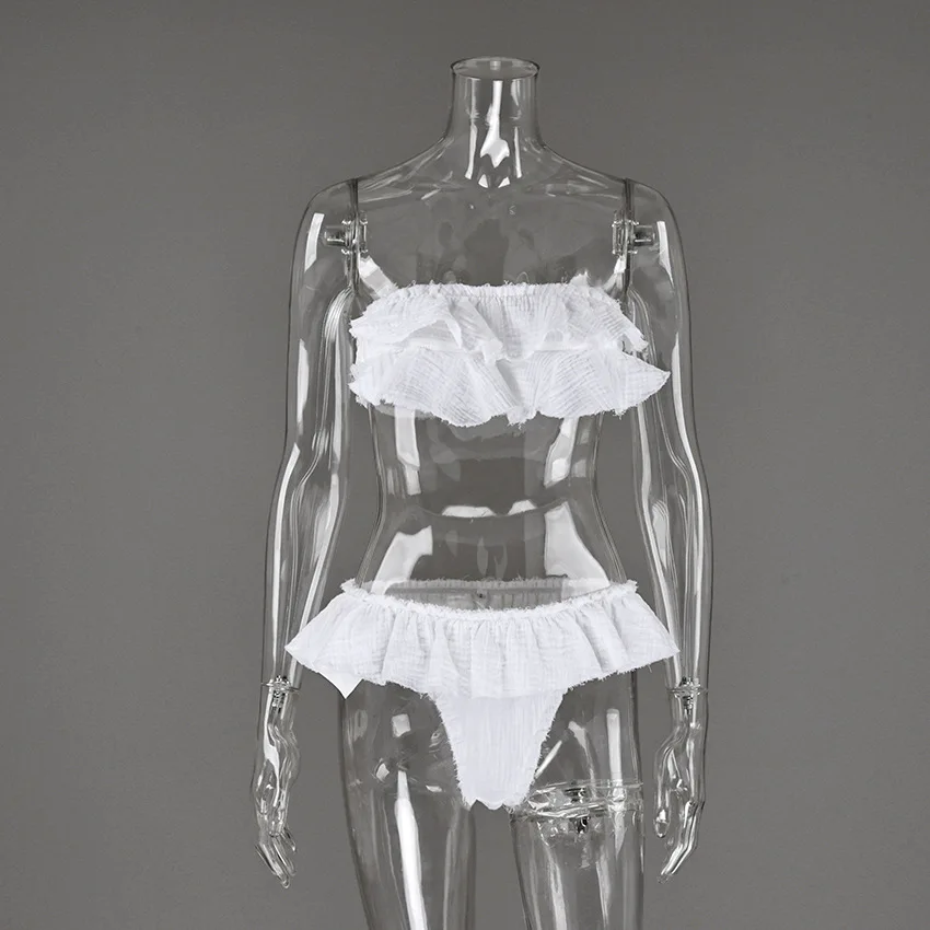 

White Ruffle Edge Tube Top Shorts 2026 Spring New Two-piece Set