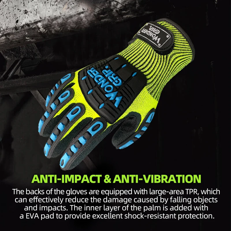 Wonder Grip Anti-Impact & Vibration Safety Work Gloves with PVC Knuckle & Fingers EVA & Nitrile Palm Coating Polyester Lining