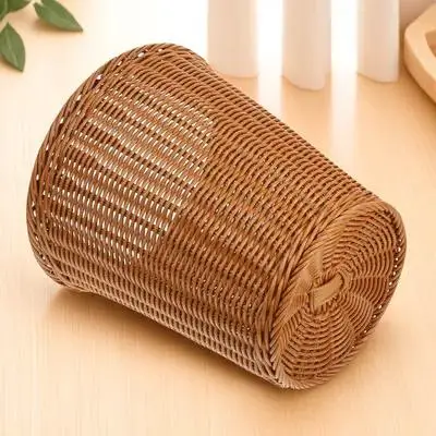

1Pcs Imitated Rattan Rubbish Can Well-Produced Seamless Structure Modern Minimalist Design Home Trash Storage Can for Daily Use