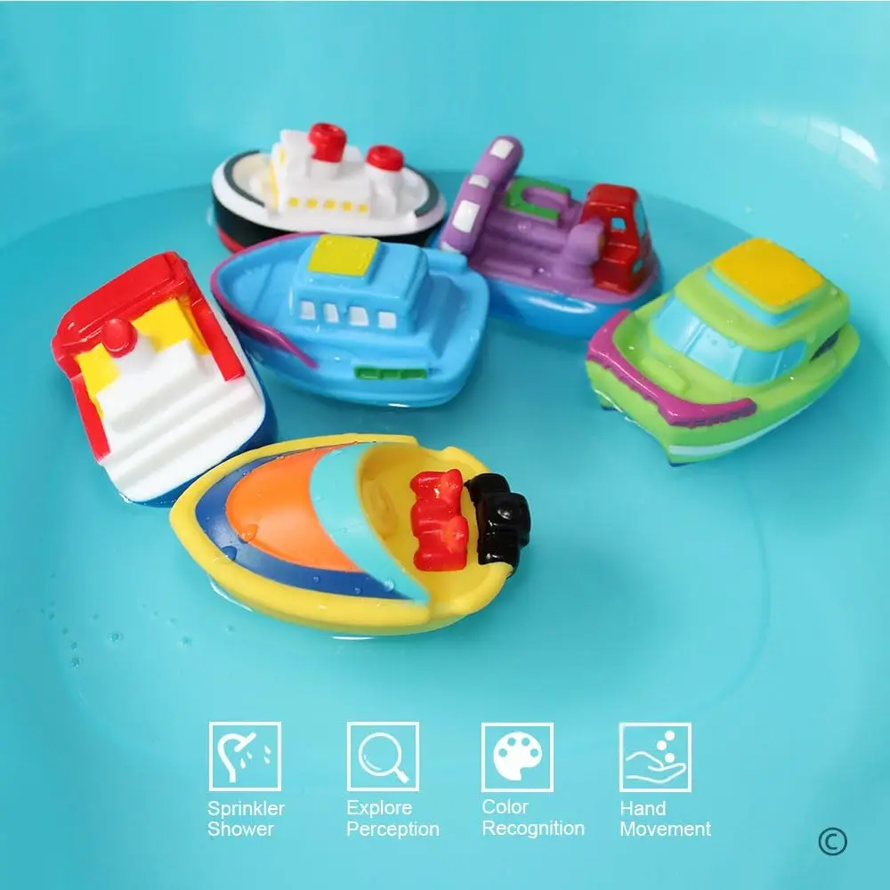 Juguetes de baño flotantes para bañera (6 uds), juguetes de barco suaves para el baño para bebés, juguetes de agua para aprender la bañera y juguetes de baño para niños pequeños