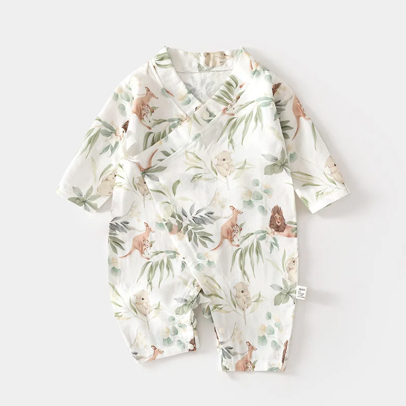 Baby Gauze Jumpsuit Baby Summer Romper Long Sleeve Bamboo Fiber Romper Children Summer Air Conditioning Room Clothes Newborn