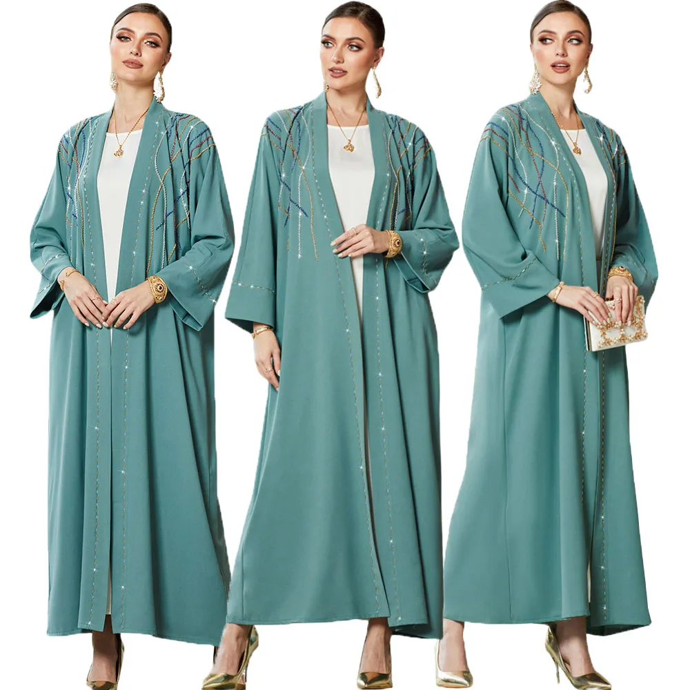 Luxury Diamonds Open Abaya Kimono Dubai Kaftan Muslim Cardigan Abayas Women Casual Robe Femme Caftan Islam Clothes Party Ramadan