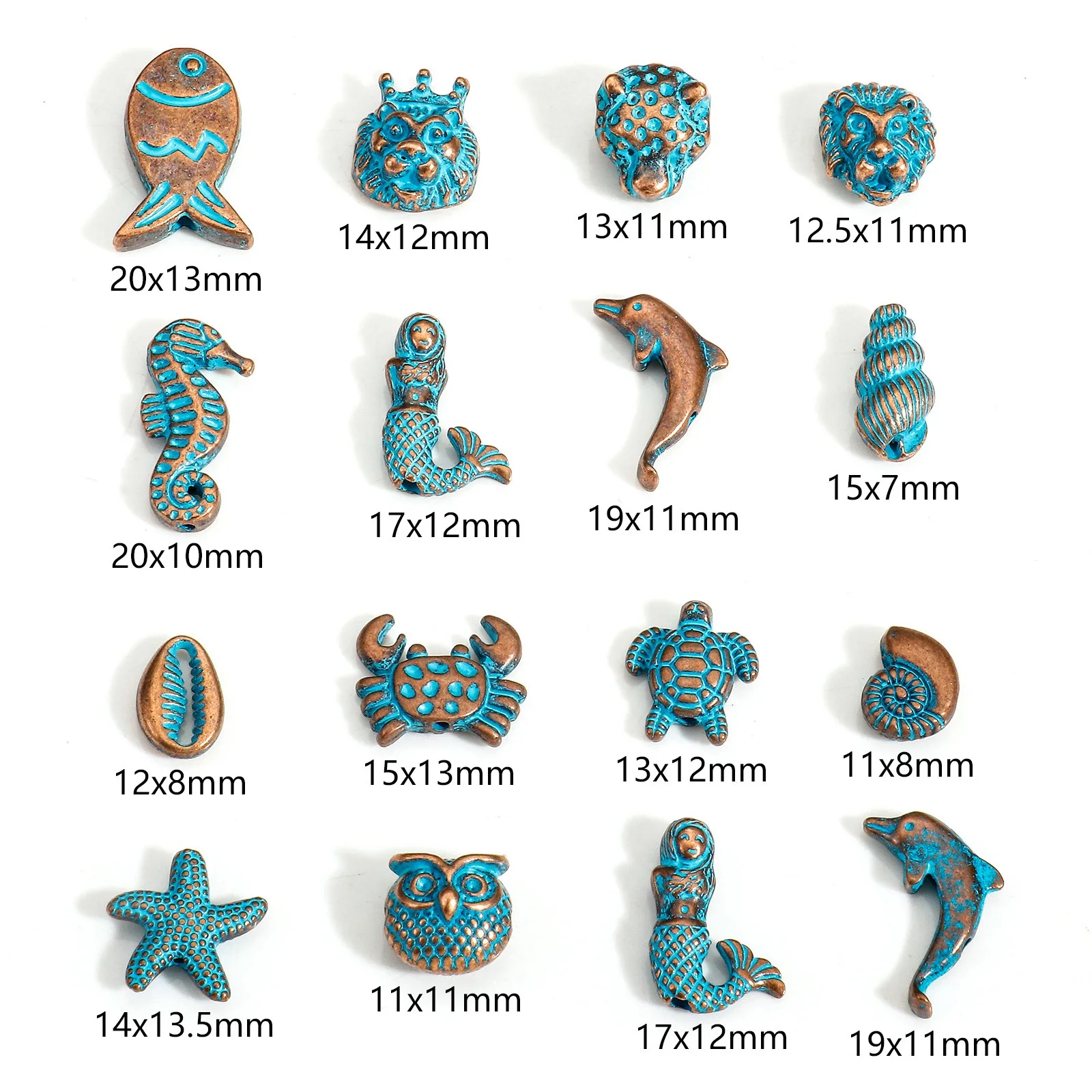 30 Stück Zink basis Legierung Ozean Schmuck Spacer Perlen für DIY Charm Schmuck machen antike Kupfer blau Stern Fisch Meerjungfrau Patina – Detail 1