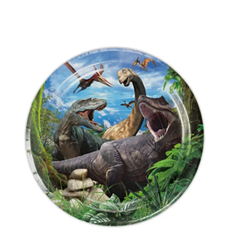 New Jurassic Dinosaur Theme Disposable Tableware Cup Plates Children\'s Birthday Party Dinosaur Latex Balloon Banner Decoration