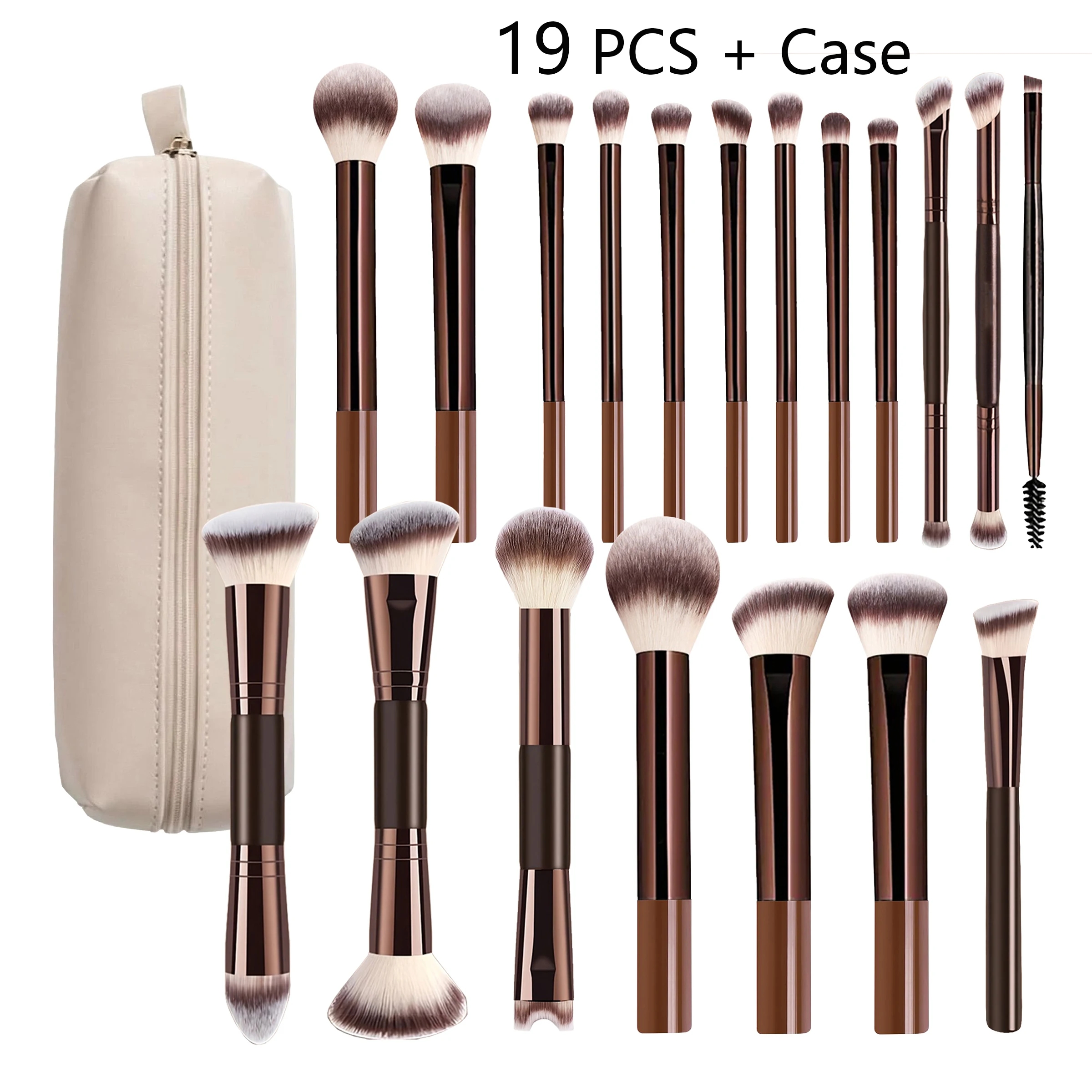 19 PCS Double-Ended Makeup Brush Set with Case Professional Foundation Powder Concealers Eyeshadow Blush Soft Bristles