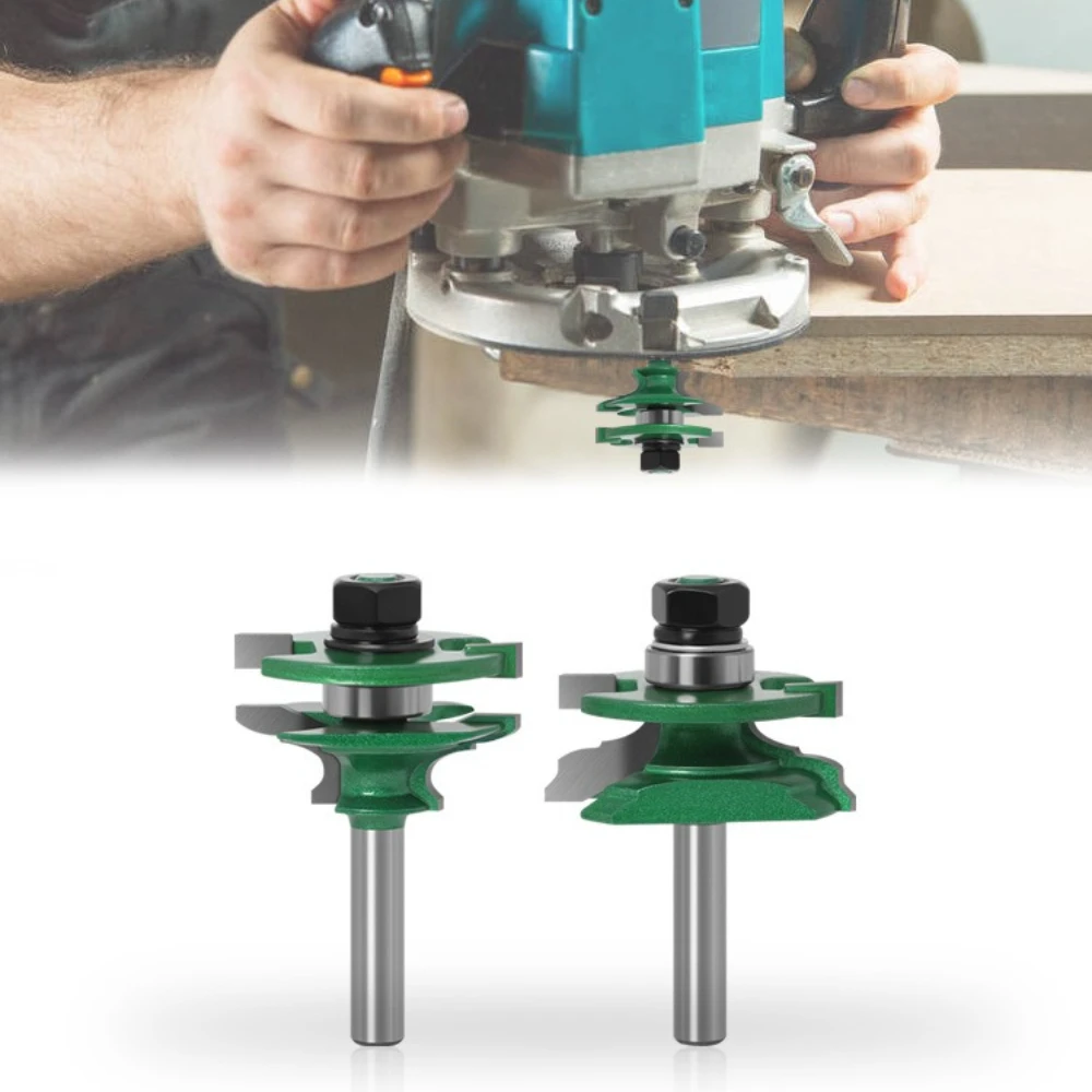 2Pcs Wood Frame Joint Router Bit Set 8mm Shank Tenon Milling Cutter for Woodworking Door Frame Tenoning Cutting Tool