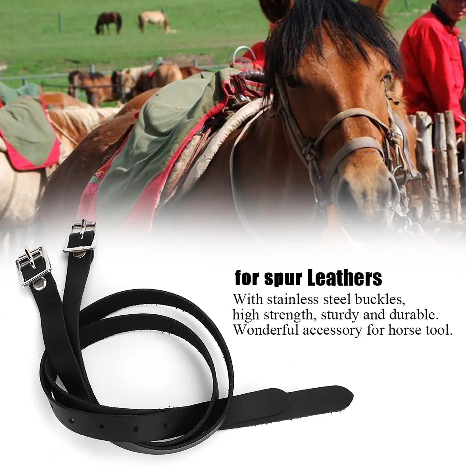 ZK40 1 Pair Lengthen For Spur Straps Leathers with Stainless Steel Buckle Horse Tool Accessories 50cm Black