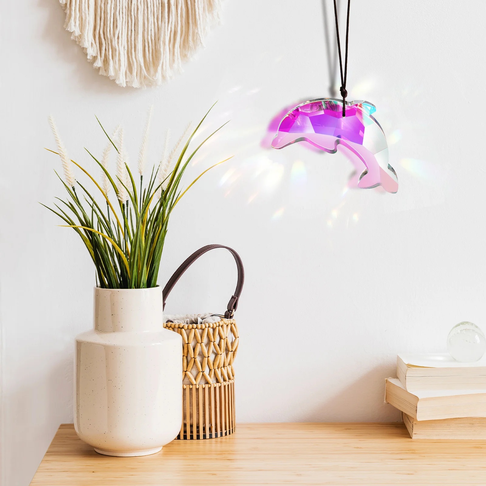 

Colorful Dolphin Pendant Crystal Sun Catcher Hanging Decor Prism Home Accessories Window Prism Dolphin Statue Indoor