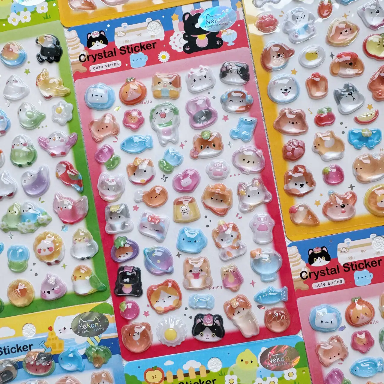 NEKONI Crystal Kawaii Animals Cartoon 3D Relief Stickers Scrapbooking Diy Journal Stationery Sticker Deco School Supplies Gift