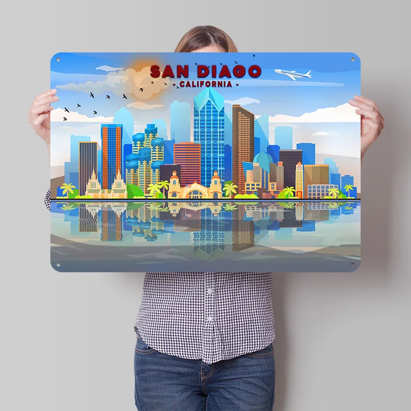 Travel San Diago USA Personalized 3D Textured Metal Poster Wall Art Vintage Tin Signs for Decoration Living Room Accessories