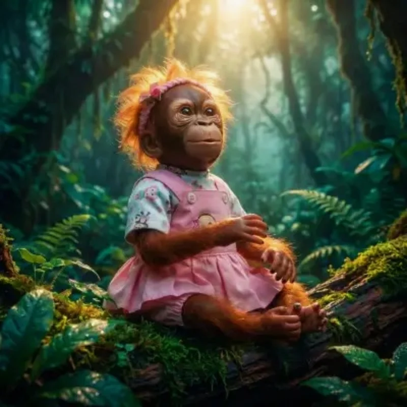

Realistic Reborn Monkey Baby Doll, 20 Inch Lifelike Orangutan Silicone Doll with Pink Dress, Collectible Toy for Kids & Adults
