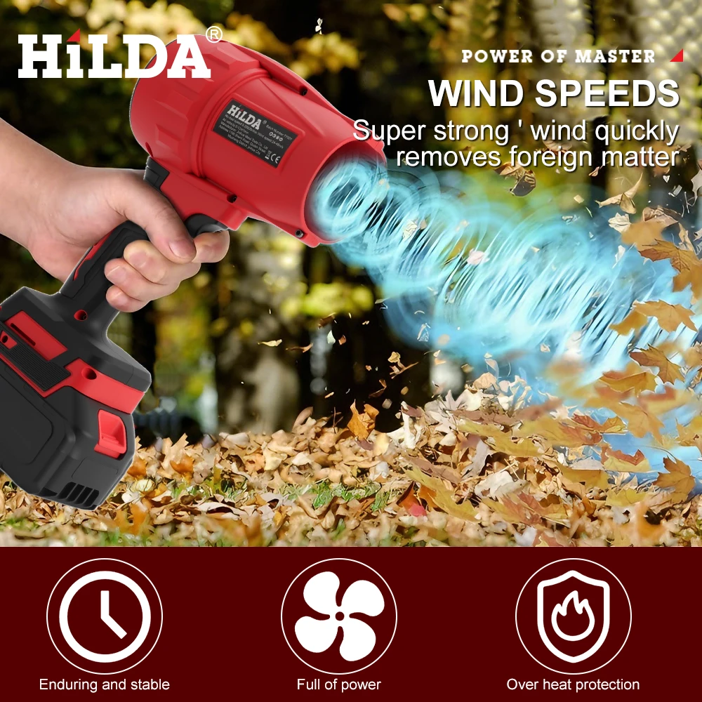 เครื่องเป่าลมไฟฟ้าไร้สาย HILDA เครื่องเป่าลมมือถือสำหรับกำจัดฝุ่นและหิมะ เครื่องเป่าลมกำลังสูงสำหรับแบตเตอรี่ Makita