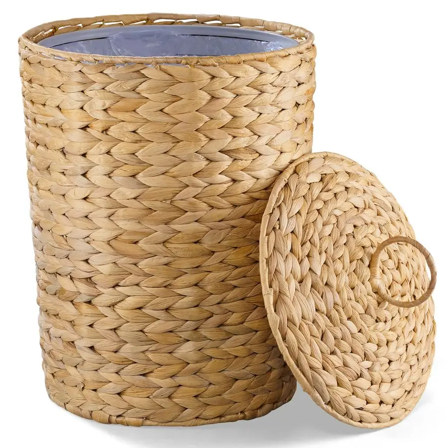 

4.5 Gallons Wicker Trash Can with Lid and Removable Liner, Wicker Rattan Bathroom Trash Can, Large Woven Bin for Office, Hyacint