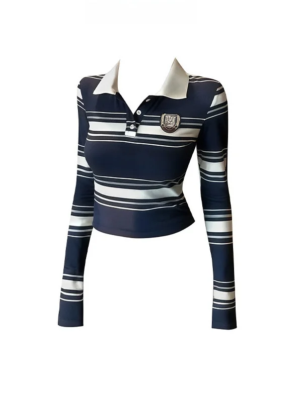 

Ретро-футболка в полоску с длинным рукавом для женщин: дышащая, комфортная, стандартной длины, с полосатым узором