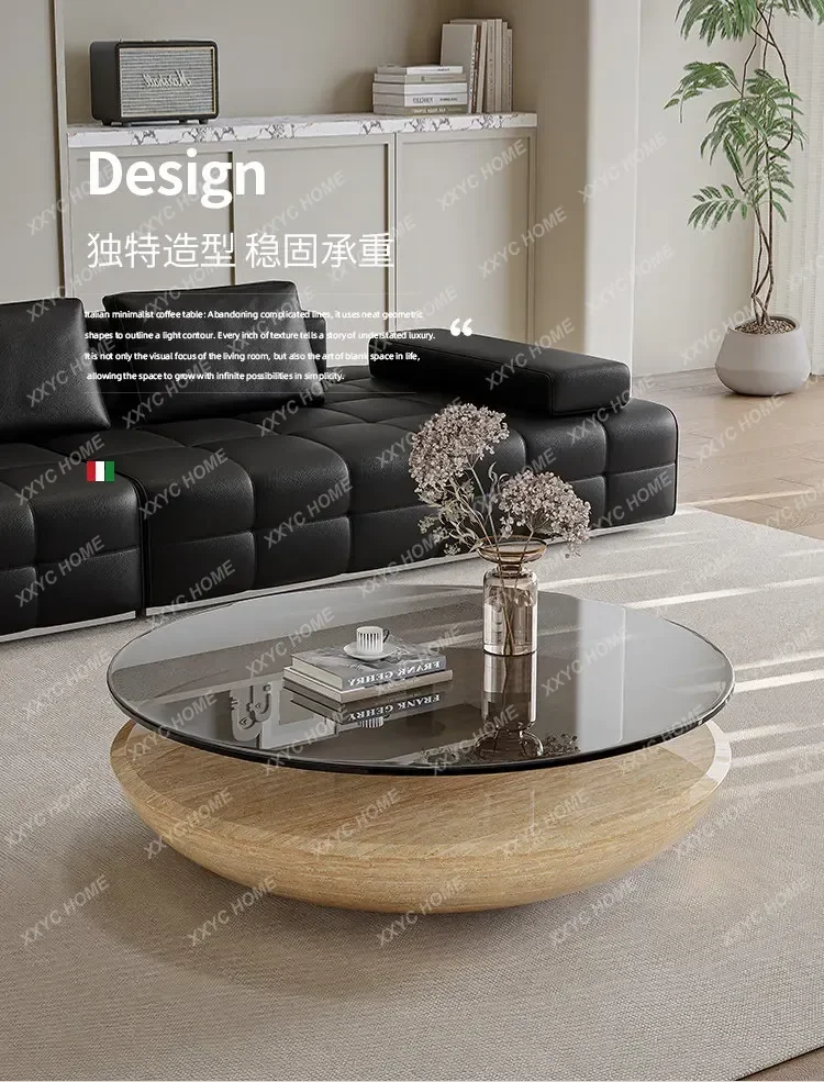 

YYJ Minimalist Suspended Coffee Table Creative High-end Living Room Small Apartment Round Home Tempered Glass Art