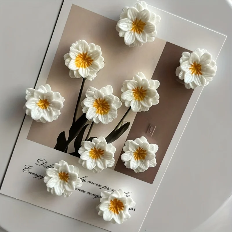 10pcs Simulation Resin Flower Refrigerator Magnets Creative Cute Magnetic Stickers Home Kitchen Decoration Magnets