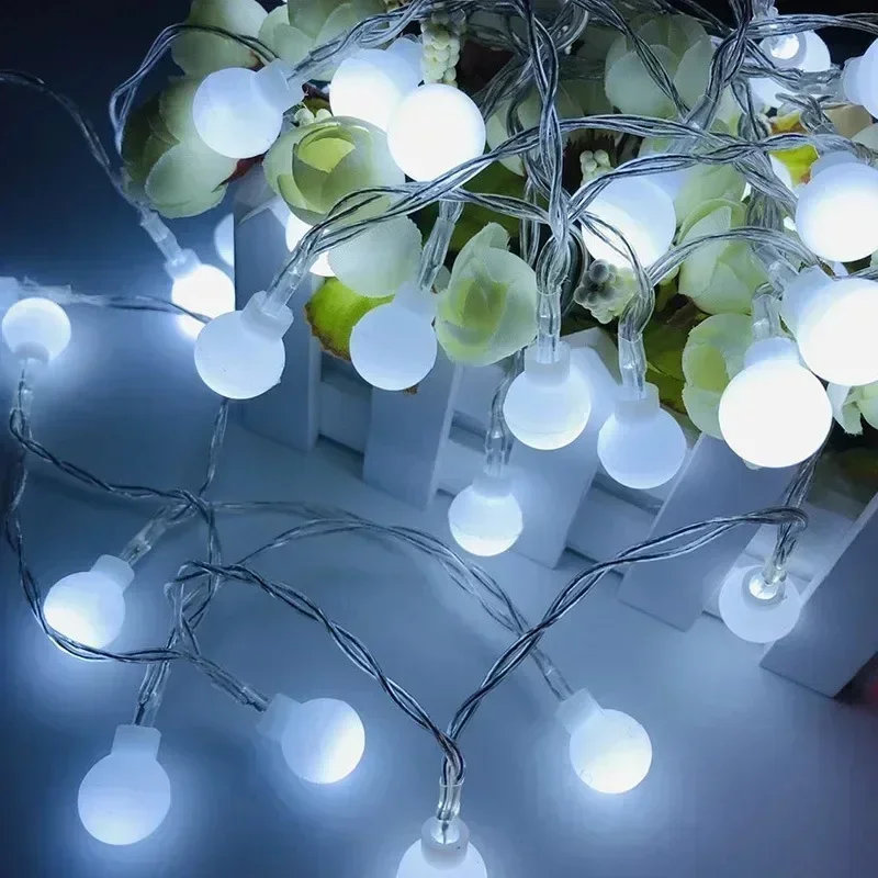 10/20/40/80/100LED كرة بيضاء صغيرة سلسلة أضواء USB/بطارية تعمل بالطاقة إكليل غرفة نوم الزفاف التخييم خيمة عيد الميلاد الديكور
