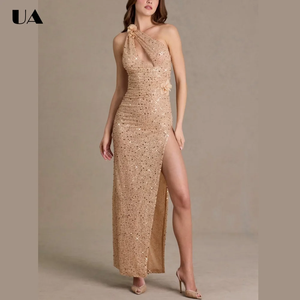 

ULBYANRY Glamarous Backless Mermaid Evening Dress, Sparkly Sequined 3D Flower Prom Dress, Customized Sleeveless Party Dress