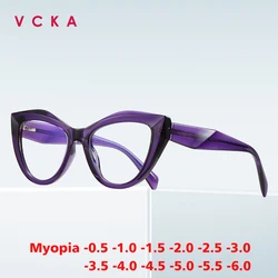 VCKA Cat Eye Myopia Glasses Frame  Fashion Women Anti Blue Light Prescription Photochromism Computer Eyeglasses -0.50 TO -10