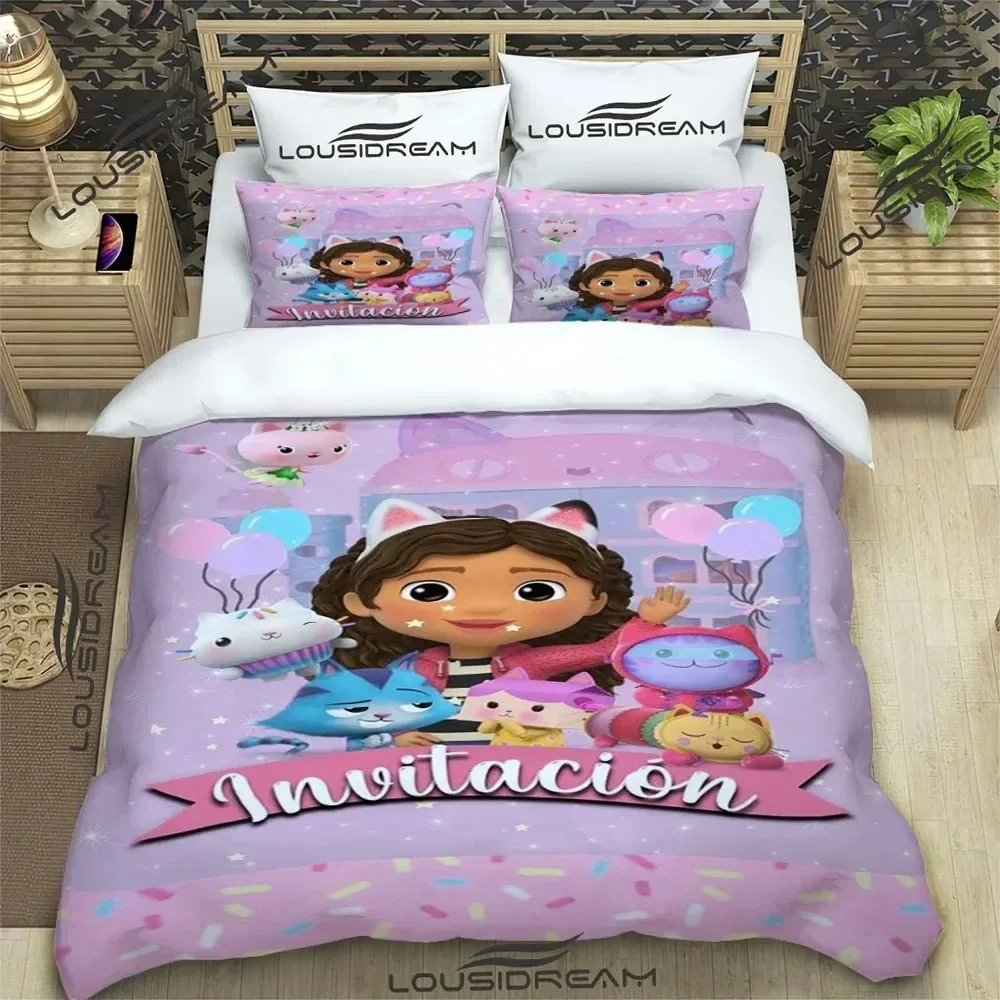 Cartoon Gabby's Dollhouse Bedding Set For Bedroom Soft Bedspreads For Bed Linen Comefortable Duvet Cover Quilt And Pillowcase