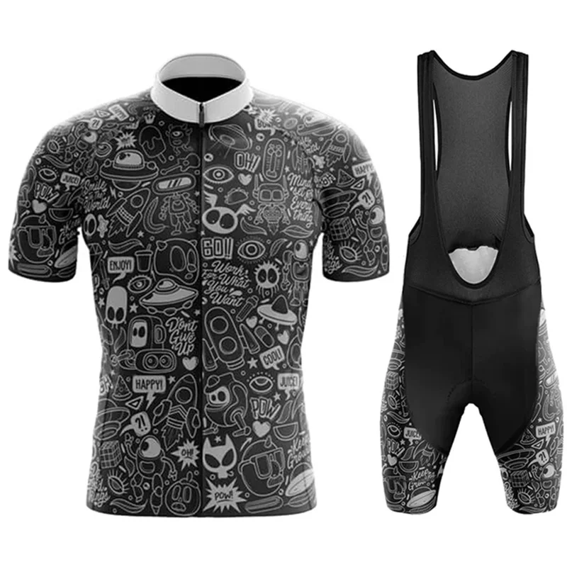 2025 فريق الدراجات جيرسي مجموعة قصيرة الأكمام الكرتون دراجة ملابس الرجال السود MTB مايوه Ciclismo دراجة سباق مريلة مجموعة تي شيرتات قصيرة للأطفال