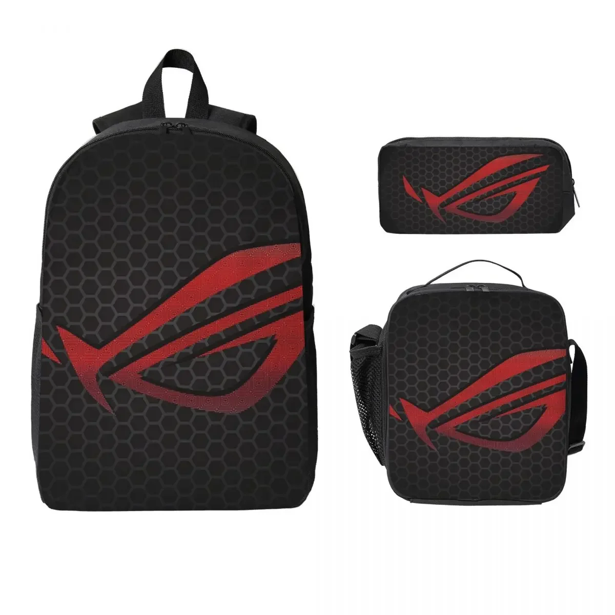 Asus Rog Future Hexagon Backpack Boys Girls BookBag School Bag Computer Shoulder Bags 3ps Insulated Lunch Bag Pencil Case