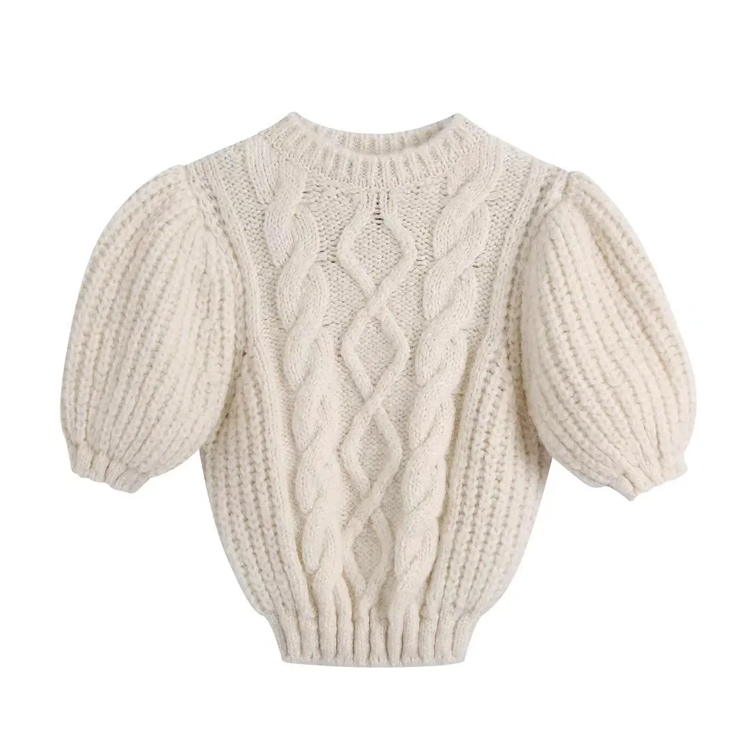 Primavera 2025 Donna Crew Ne ort Sve Maglione lavorato a maglia Versatile Bubble Sve Basic Sle Cotton Blend Faionable Top