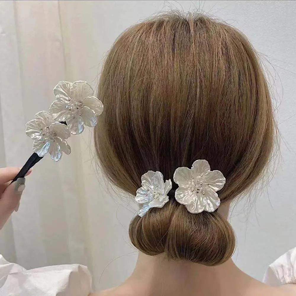Shell Flower Magic Bun Maker Flower Bud Head Bun Maker Bow Pearl Hair Pin Lazy Hair Dish Artifact Women Hair Styling Braiders