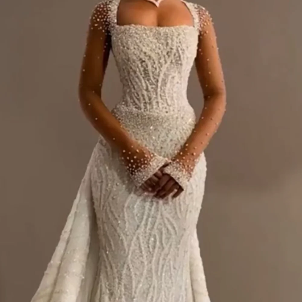 رائعة ساحة طوق الديكور كم كامل حورية البحر انفصال قطار العروس فساتين الزفاف أثواب الزفاف حسب الطلب