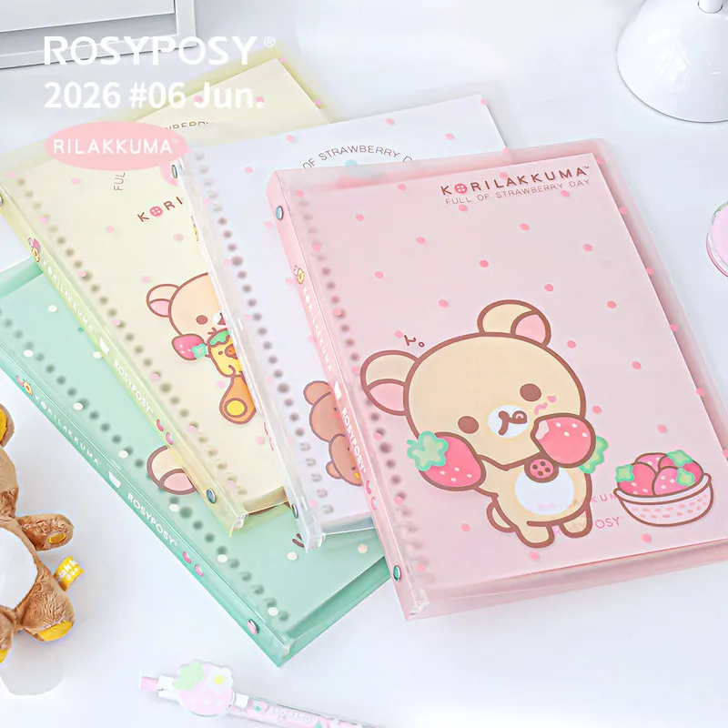 New In Stock Rilakkuma Loose Leaf Notebook B5 Polka Dot Strawberry Pattern Soft Cover Lined Journal For Office School