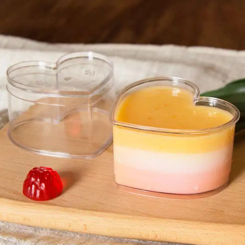 Nuevo paquete de 10/20/30 vasos desechables de plástico transparente para mousse, mini vasos con forma de corazón para pudín y postres, ideales para hoteles, fiestas y tiendas de dulces.