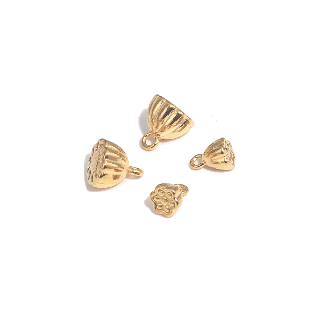 10PCS Stainless Steel 3D Lotus Pendant Wholesale Flower Dream DIY Plated Gold Bracelet Connector Jewelry Charms Accessories