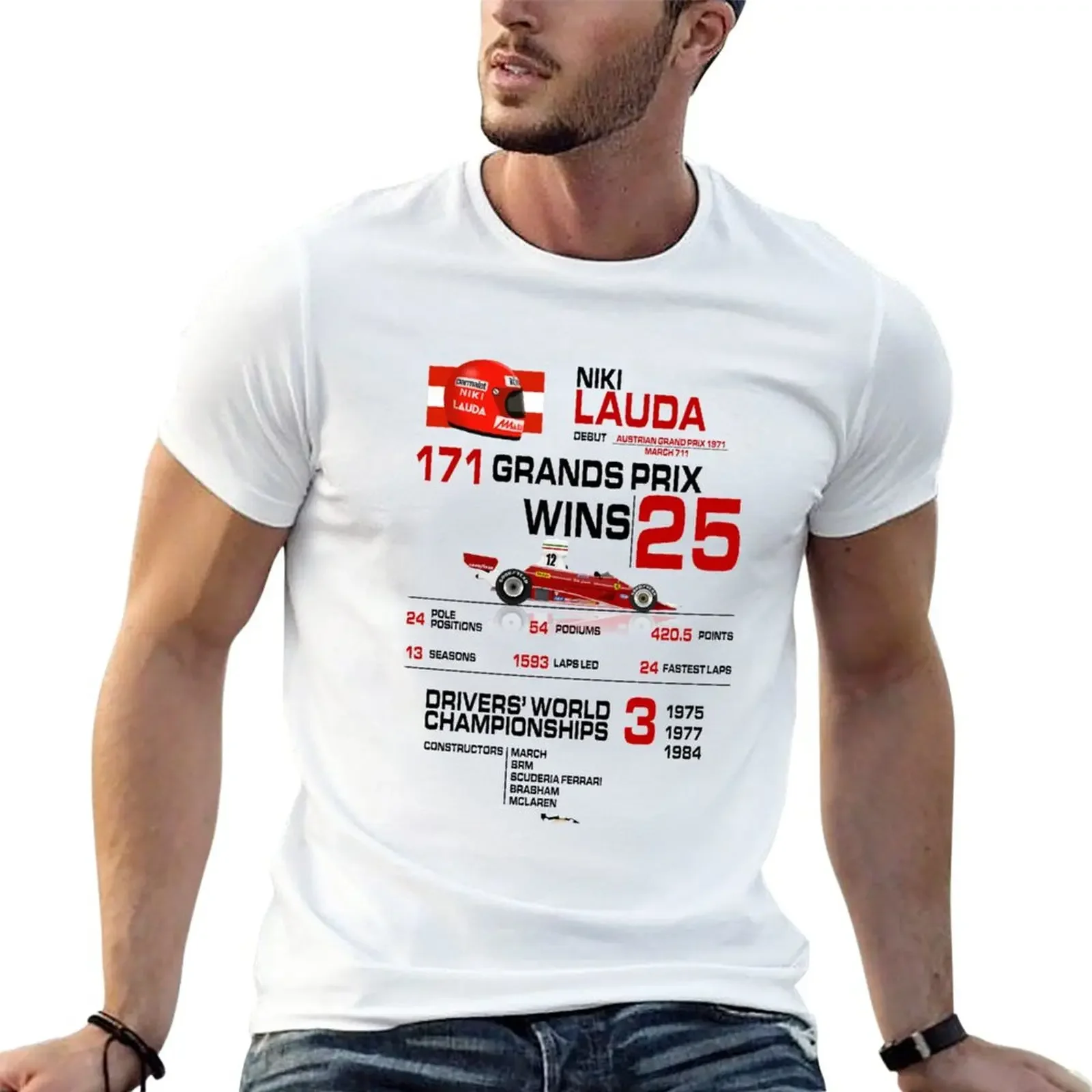 T-shirt for a boy Short sleeve tee men clothes Niki Lauda -  Stats with car & helmet design T-Shirt  COTTON  anime tshirt