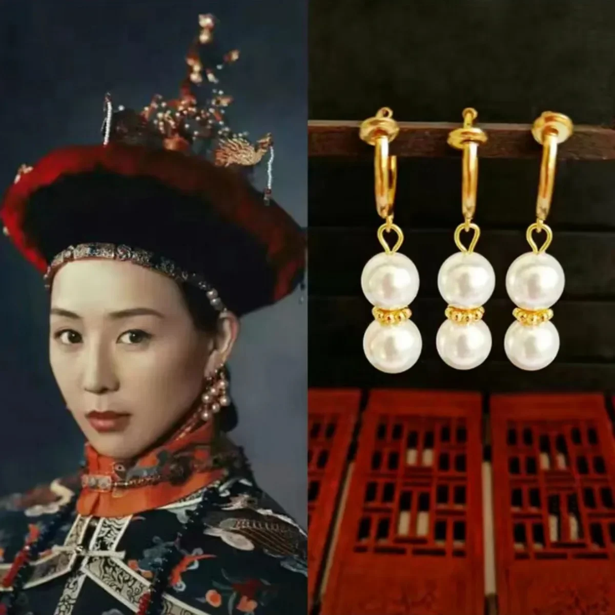 3pairs 6-10mm Round White Pearl Green Jade Chalcedony Clip Earrings The Chinese Drama Story of Yanxi Palace Same Style Earrings