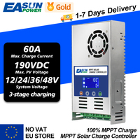 MPPT 60A Solar Charger Controller and Discharge Controller LCD 12V 24V 36V 48V Auto for Max PV 190VOC Lead Acid Lithium Battery