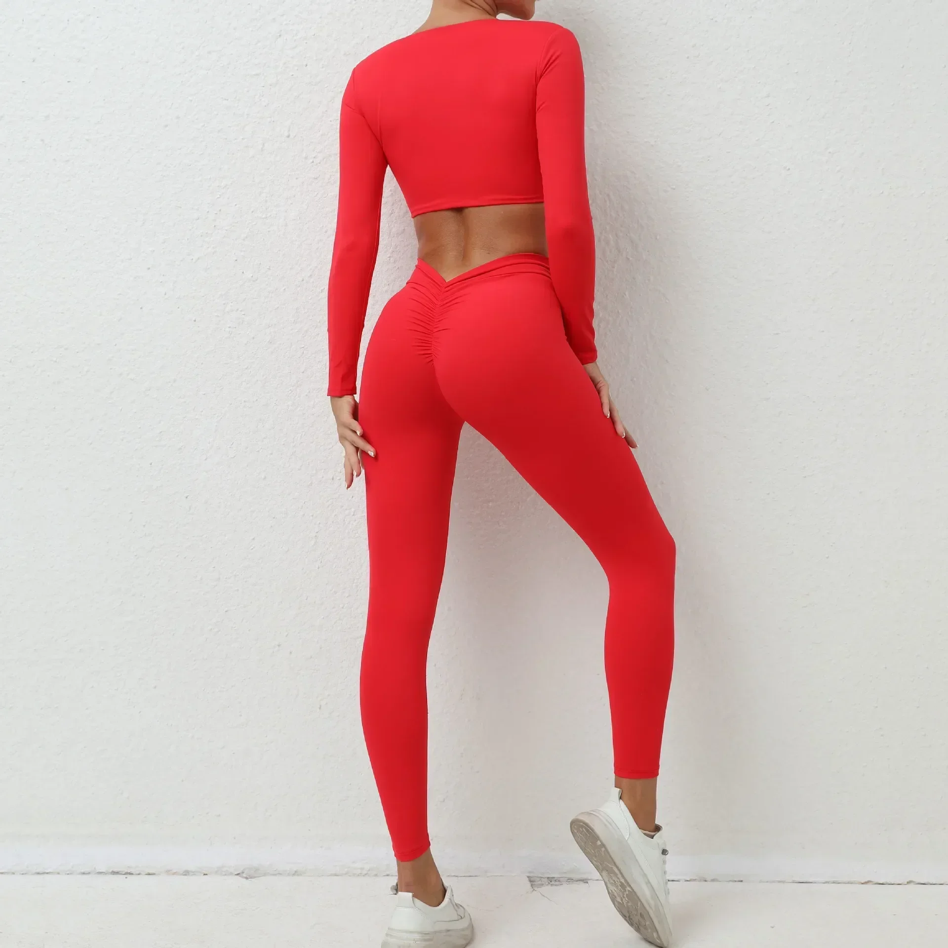 Seamless Yoga Sets Sports Fitness High Waist Hip-lifting Trousers Nude Feel Long-Sleeved Suit Workout Gym Leggings Set for Women