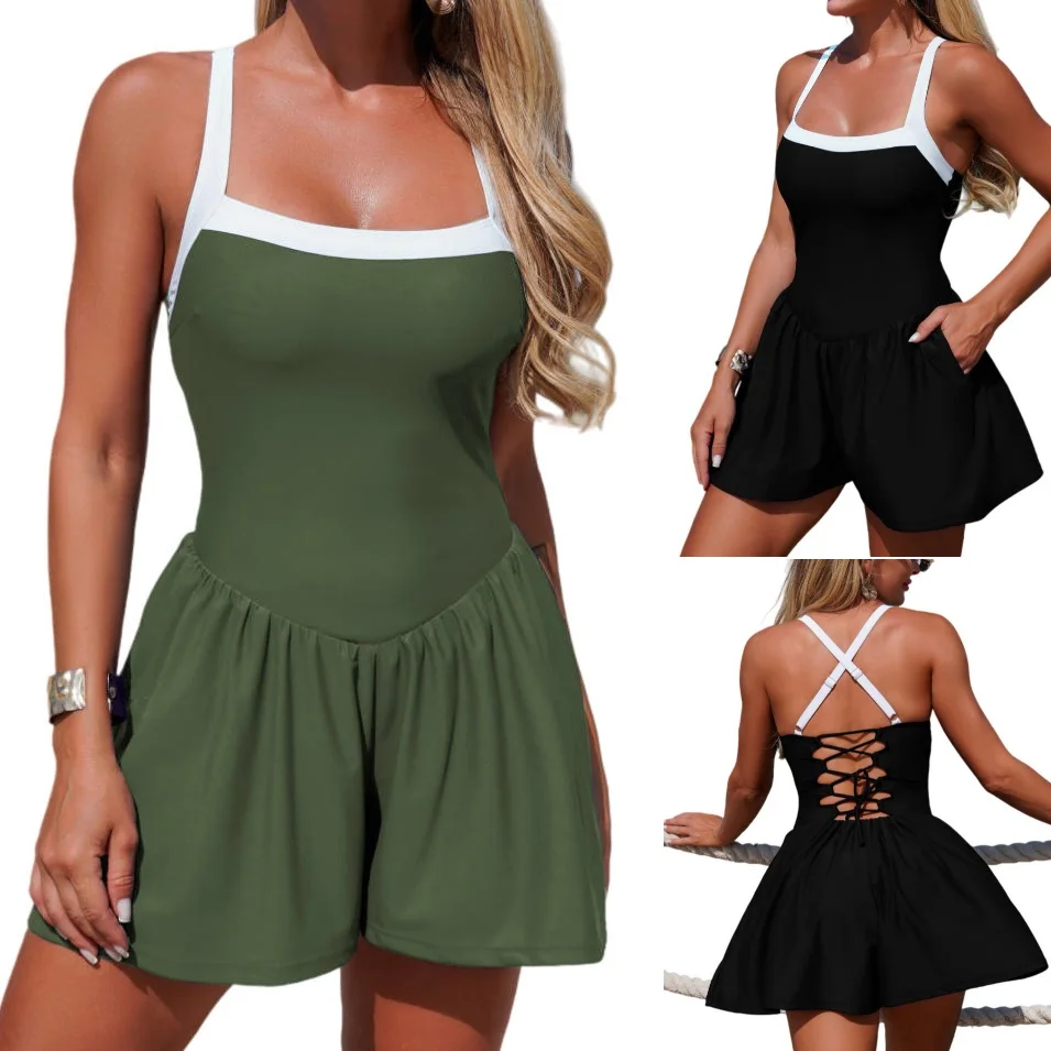 

Женский слитный купальник-комбинезон 2026 с квадратным вырезом, завязками на спине, эффектом утяжки живота и карманом