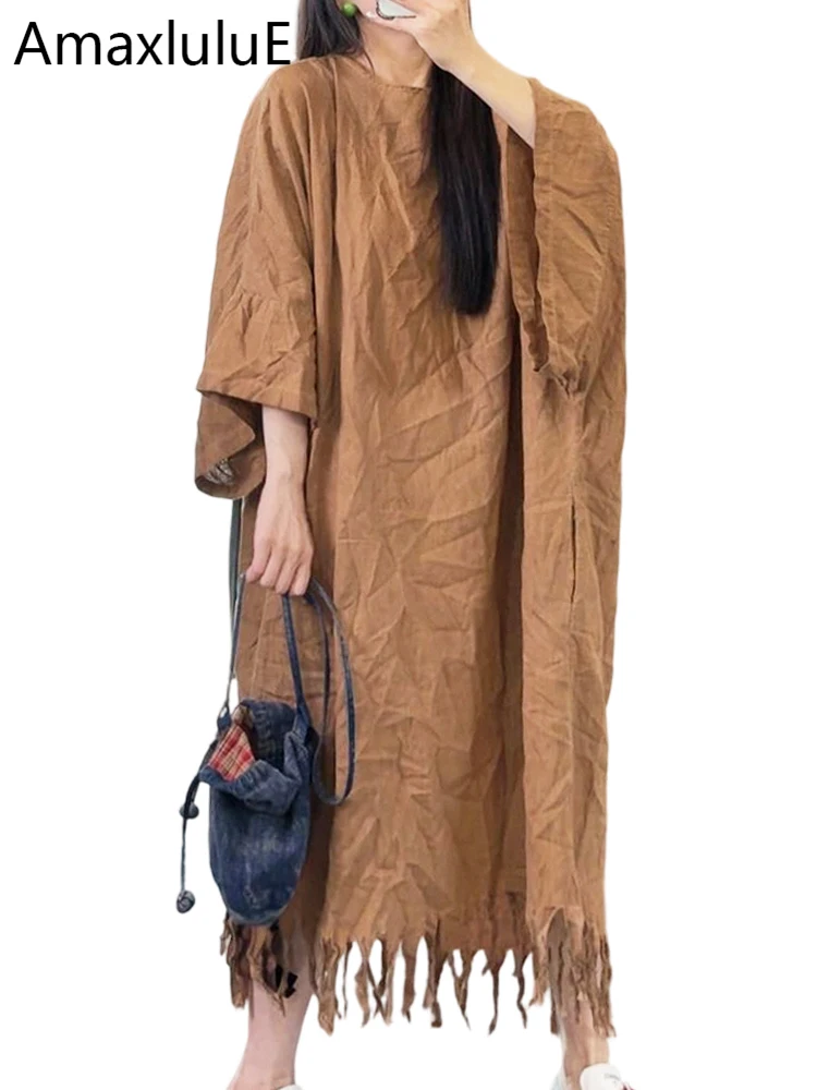 Amax LuluE 2026 Koreanisches Design Vintage Einfarbige Kleider Damen Mode Klassische Freizeitkleider Damen Sommer Lose Elegante Kleidung