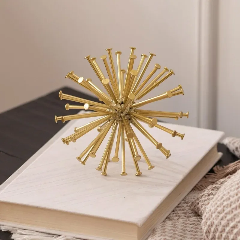 Geometric Metal Sphere Sculpture Abstract Pointed Ball Desktop Ornament for Living Room Office Home Decor Creative Art Piece