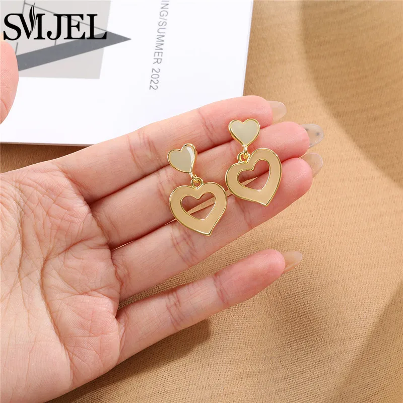 Vintage Gold Color Heart Shaped Drop Earrings Bohemian Enamel Love Heart Dangle Earings Women Jewelry Bridesmaid Pendientes