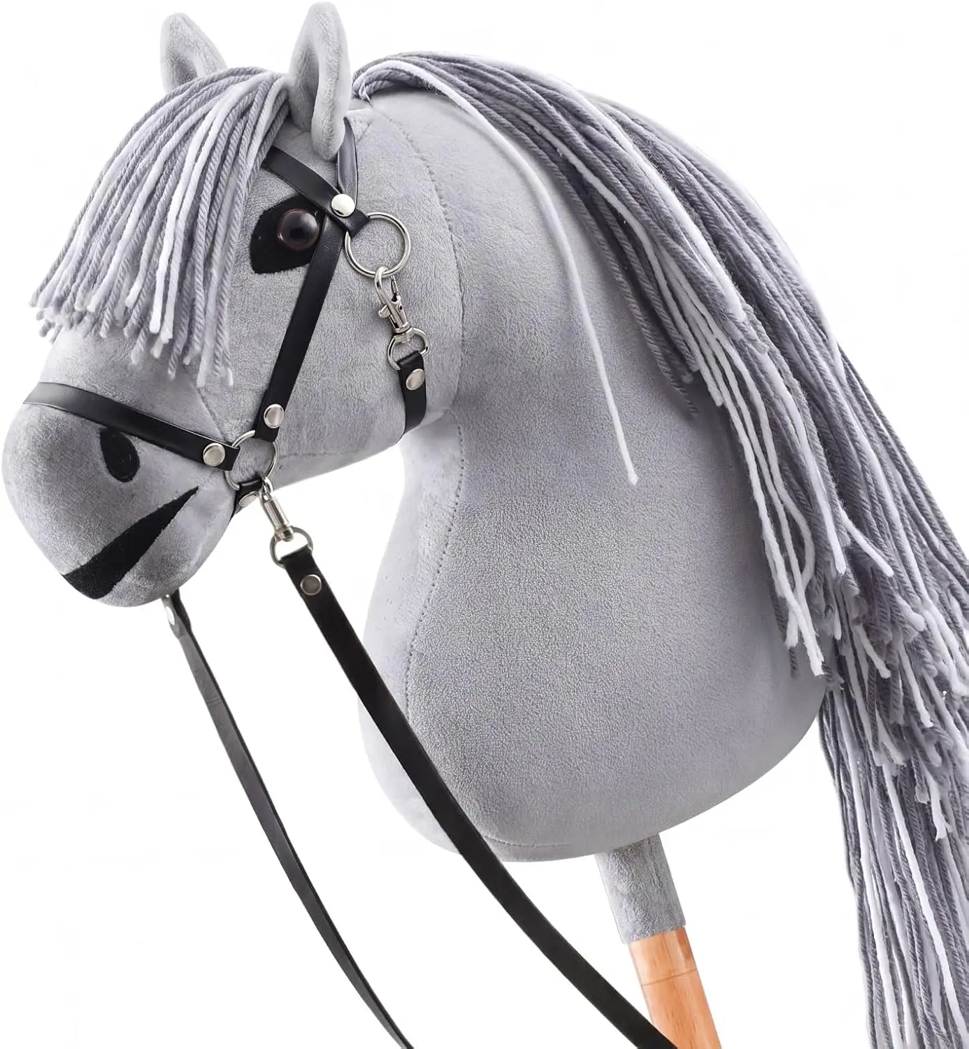 Realistic Horse Head with Long Mane and Leather Rein, White, Stylish Design