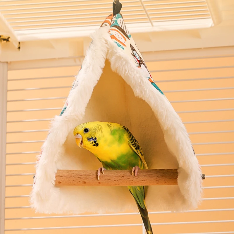 Percha de felpa para pájaros, tienda de campaña triangular cálida para invierno, hamaca, cama nido para loro, periquito, cacatúa, Lovebird