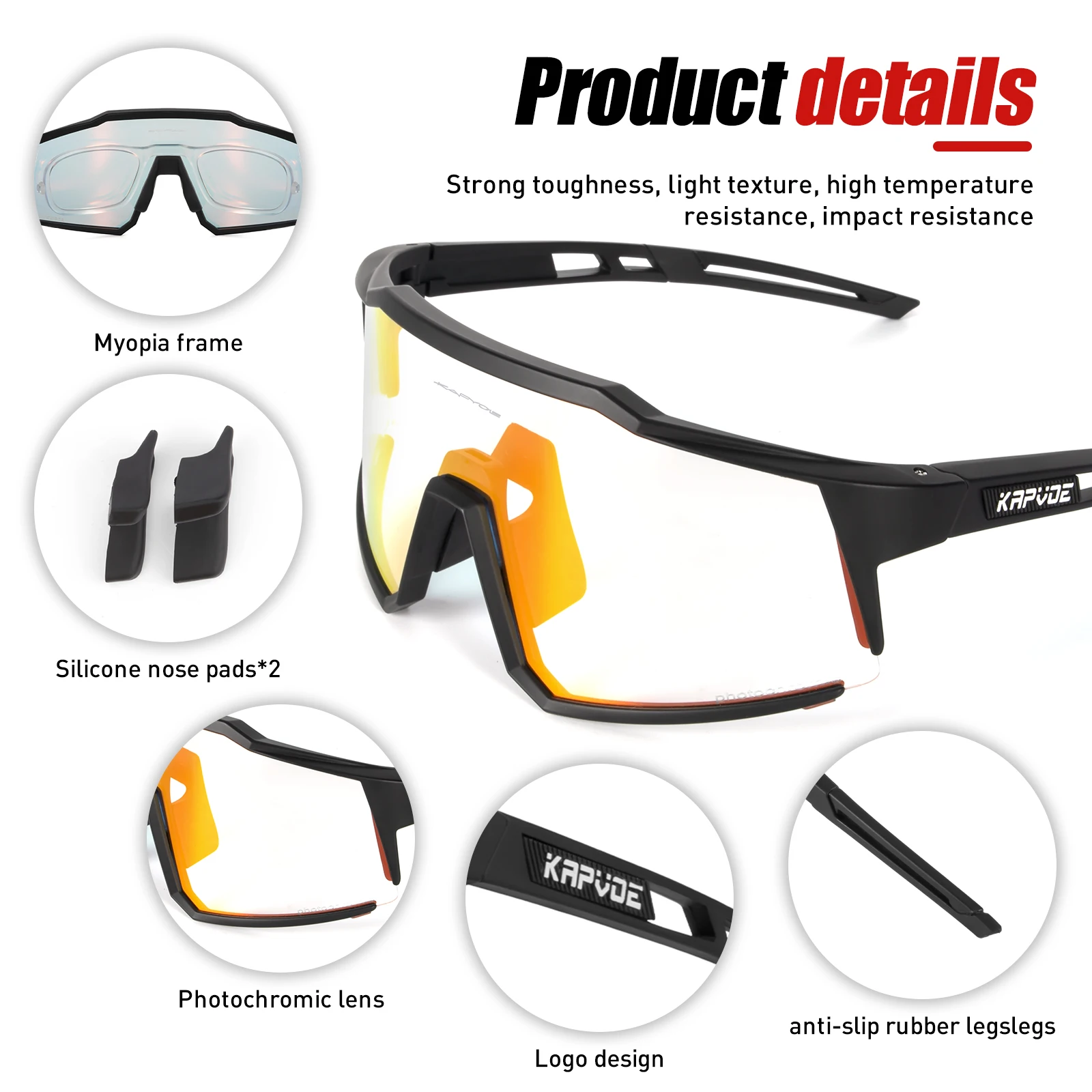 Kapvoe Outdoor Photochromic Sunglasses Cycling Sports Bike Glasses Man Women Road Bicycle Cycling Glasses UV400 Running Goggles