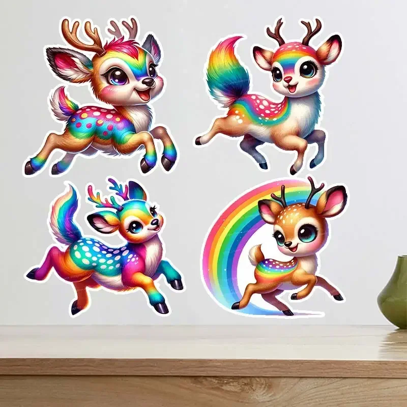 

Rainbow Deer Animal Wall Sticker Kids Room Decor Bathroom Toilet Living Room Decor Cabinet Refrigerator Home Decor Decals M1109